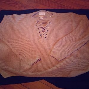 Nude Tan Mid-drift Knit Sweater with cross-tie